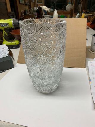 Vintage 10 " American Brilliant Cut Crystal Sawtooth Large Glass Vase 4.  5 Lb