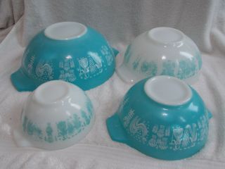 4 Pc Set Pyrex Amish Butterprint Cinderella Bowls Aqqua Turquoise White Chips