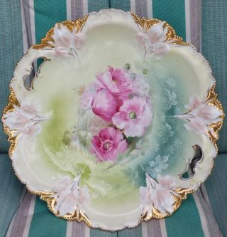 11 " Antique Rs Prussia Bowl Dish Floral Roses Pink Green 1 5/8 " Deep Flowers Old