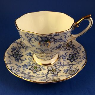 Rare Royal Albert Blue And Gold Chintz Bone China Tea Cup And Saucer
