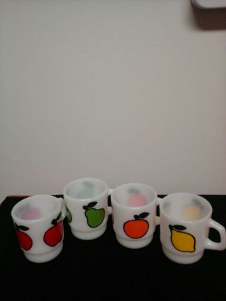 Anchor Hocking Fire King Art Deco Fruit Milkglass Cups Set Of 4