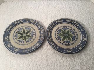 Set Of 2 Freestone Pottery Handcrafted Stoneware With Scripture Plates