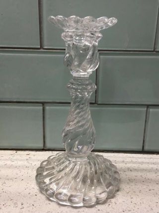 Antique Baccarat Crystal Bambous Swirl Candlestick - 7 " Tall - Marked