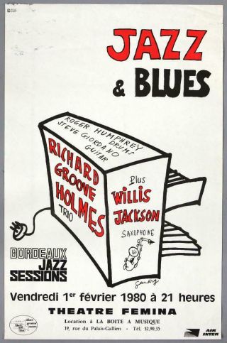 Richard Groove Holmes - Rare Vintage Bordeaux 1980 Jazz Concert Poster