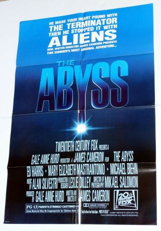 The Abyss 1 Sheet Us Movie Poster Ss 27 " X 41 " 1989 Folded 20th Century Fox