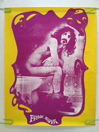 Vintage Frank Zappa Toilet Blacklight Poster Sitting On Toilet Version 1970 