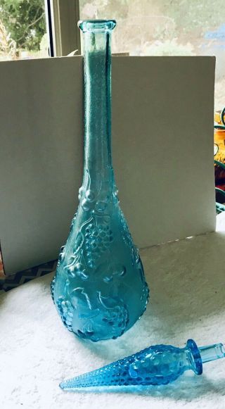 Vintage Italian Light Blue Fruit Glass Genie Bottle
