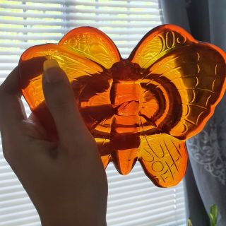 Viking Glass Epic Butterfly 7125 Persimmon Orange Pin Tray Trinket Dish