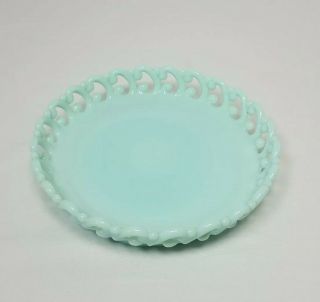 Vintage Fenton Robin Blue Round Flat Dish Bowl W Scalloped Rim Milk Glass
