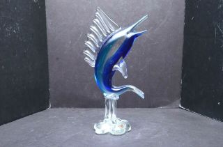 Vintage Murano Art Glass Blue Swordfish Fish Marlin 11 " Tall Mcm