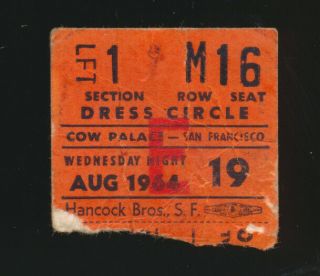 Beatles Orig Rare 64 Concert Ticket Stub For The Cow Palace In San Francisco Ca