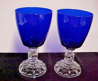 (set Of 2) Fostoria American Lady Blue Cobalt Water Wine Goblet Glass