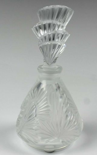 Lalique France Art Glass Crystal Deco Stylized Palm Leaf Perfume Bottle Nr Hld