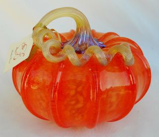 Walker & Bowes Signed Art Glass Pumpkin In Orange
