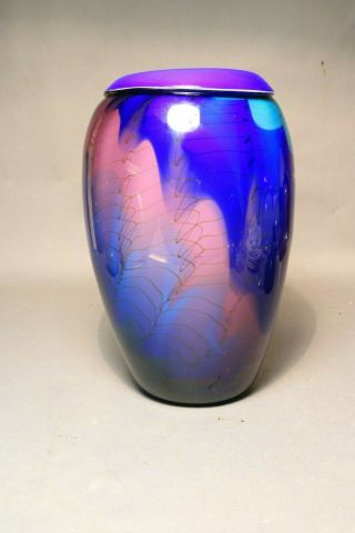 Bruce Freund Hand Blown Studio Art Glass Vase Blue And Green