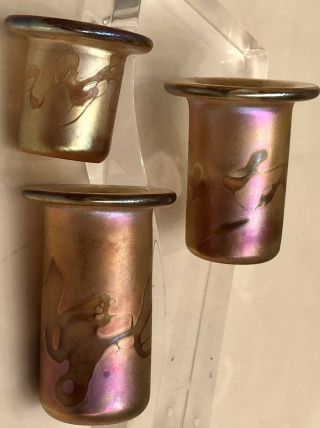 Vtg.  Robert Held Sgnd Trio Iridesent Candle Holders 1980s Art Glass 1 Price All