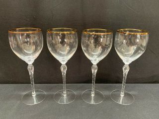 Set Of 4 Lenox " Monroe " Gold Trim Crystal Wine Glasses 7 5/8 " Tall