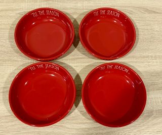 Vhtf Rae Dunn Set Of 4 ‘tis The Season Pasta Bowls Xmas Red Ceramic Ll Christmas