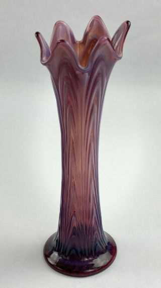Vintage Fenton Amethyst Opalescent Boggy Bayou 10.  5 " Swung Vase