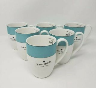 Kate Spade Lenox Rutherford Circle Turquoise 14oz Coffee Cup Mug Set Of 6 Nwt
