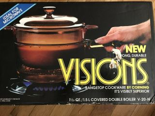 Corning Visions 1.  5 Qt 1984 Covered Double Boiler Amber.