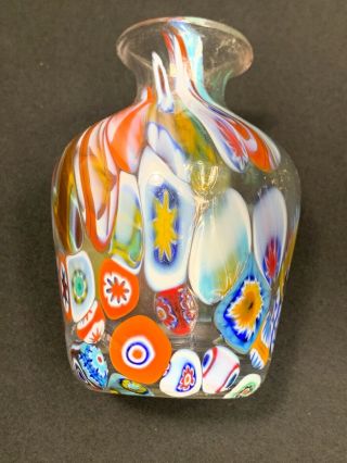 Vintage Italian Murano Venetian Millefiori Art Glass Vase 3 - 1/2 Tall 5