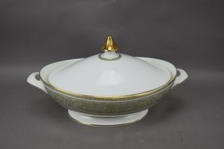 Royal Doulton English Renaissance Covered Vegetable Dish Oval W Lid Green Gold