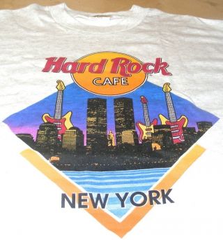 Hard Rock Cafe York 1990s World Trade Center Wtc Grey Tee Shirt Xl 24 " X 18 "