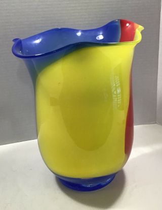 Vintage Magnor Art Glass Vase Large Colorful Handmade In Norway 11” Tall Signed