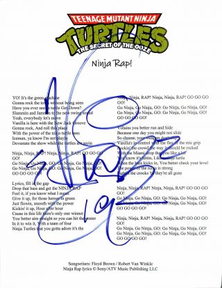 Vanilla Ice Teenage Mutant Ninja Turtles Signed Ninja Rap Lyric Sheet Bas G46476