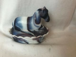 Rare Slag Glass Horse On A Nest Purple And White Gorgeous