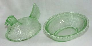 Vintage Indiana Glass Light Pastel Green Chicken Hen on Nest Covered Candy Dish 4