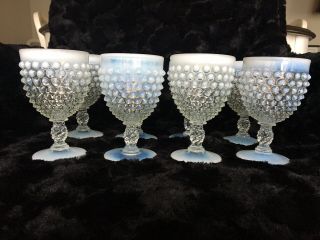 Fenton Art Glass Hobnail White French Opalescent Water Goblets,  8 Total