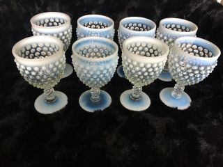 Fenton Art Glass Hobnail White French Opalescent Water Goblets,  8 Total 2