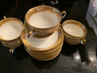 Rare Vintage Cauldon England Tea Cup/saucer Gold Trim Flowers V3150 Set Of 11