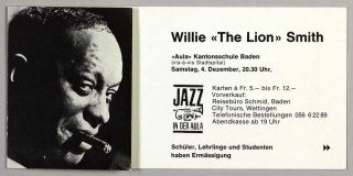 Willie The Lion Smith - Rare Vintage 1965 Jazz Concert Handbill