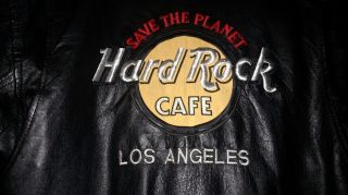 Hard Rock Cafe Black Leather Jacket Los Angeles Map Lining Womens Size Small