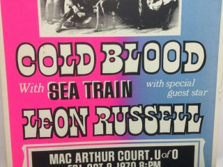 1970s Vintage Concert Poster - Cold Blood,  Leon Russell Univ.  Oregon 7