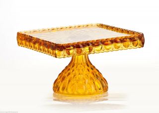 Mosser Elizabeth Pattern Amber Glass Quilted Square Cake Plate Cupcake Tray