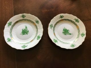 Herend Chinese Bouquet Green Dessert Plates - Set Of Two -