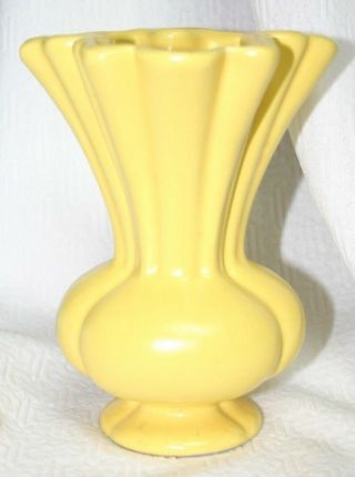 Vintage 1930s Yellow Camark 974 Ruffled Bulbous Pottery Flower Vase.