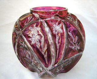 Consolidated Glass Martelle Line 700 Art Deco Vase In Deep Cranberry Wash