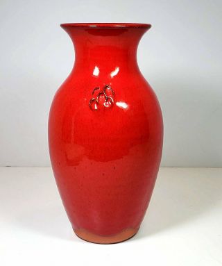 Ben Owen Iii Chinese Red North Carolina Nc Pottery 9 " Dogwood Vase 2004