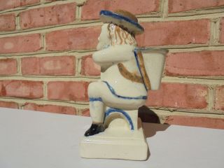 Antique Stoneware Pottery Man Sitting on Chair Vase Cobalt Blue & Brown Decor 3