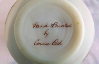 Fenton Glass Vase Custard Satin Pink Ruffled edge top,  signed Connie Ash 5