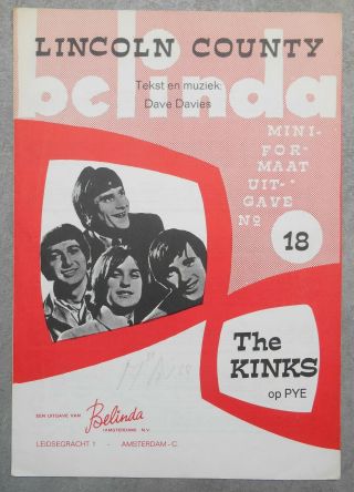 Vintage & Rare 1968 Rock Sheet Music The Kinks - Lincoln County By Dave Davies