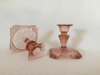 Pink Adam Jeannette Depression Glass Candlesticks Candle Holders