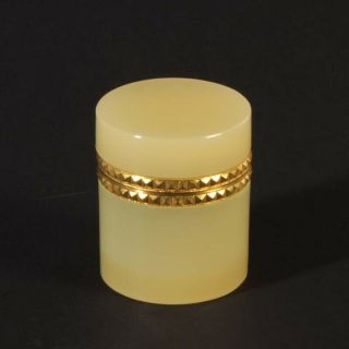 Vintage Jewelery Box French Opaline Glass Firepolished Gold Metal Plate Nude