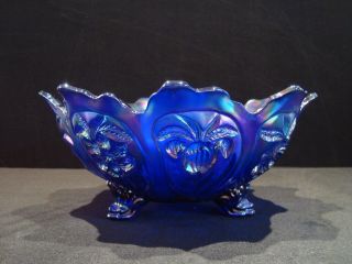 Rare Carnival Imperial Glass Everglade Aurora Jewels Cobalt Blue Footed Bowl