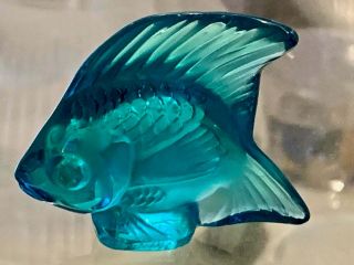 Lalique,  Crystal,  Turquoise Blue,  Angel Fish Figurine,  signed,  Lalique,  France 3